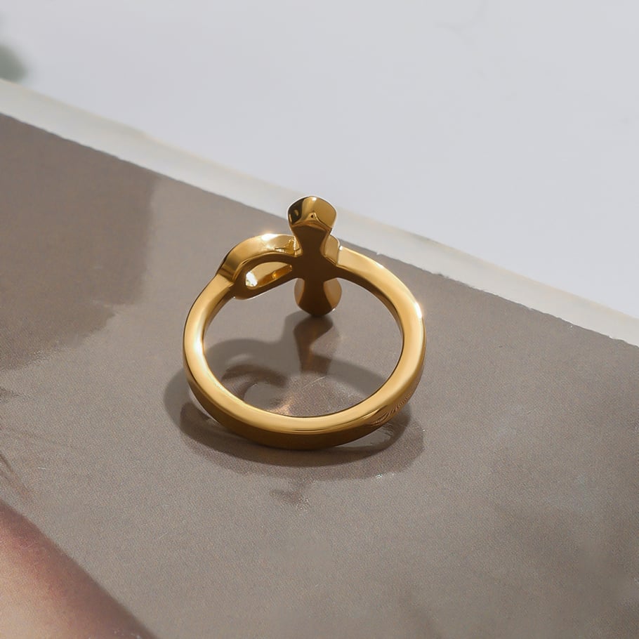 1 Piece Retro Cross Stainless Steel Gold Color Women's Single Rings Picture5