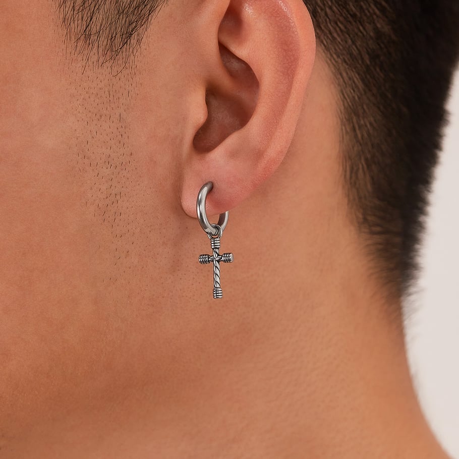 1 Pair Intricate Cross Stainless Steel Men's Stud Earrings Picture3