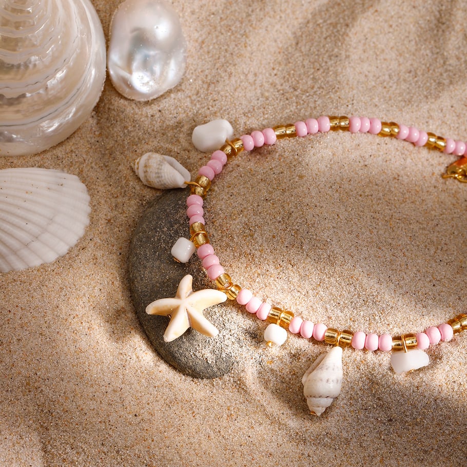 Urlaubs-Fußkettchen mit Perlen und Muscheln Bild2