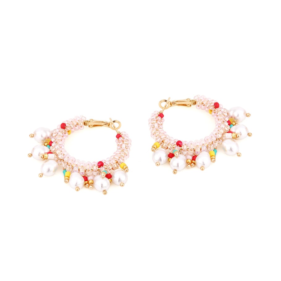 1 Pair Elegant Bead Twisted Pearl Hoop Earrings Picture3