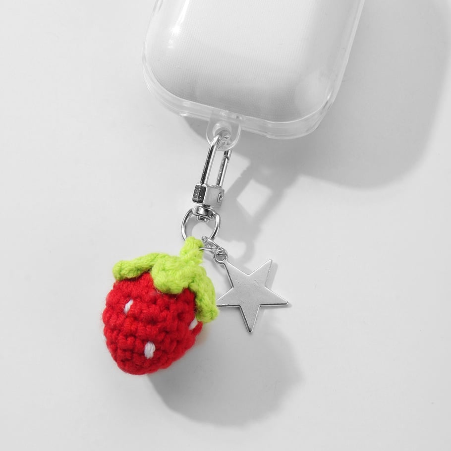 1 Piece Cute Knitted Strawberry & Cherry Heart Bag Charms Picture4
