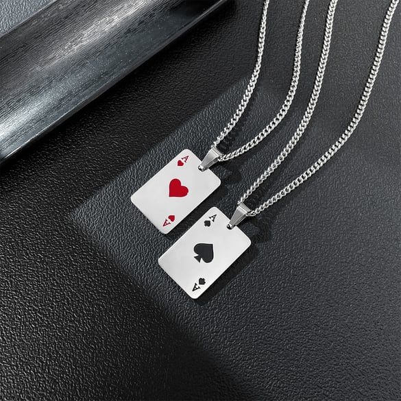1 pezzo di collana da uomo in acciaio inossidabile con motivo classico da poker