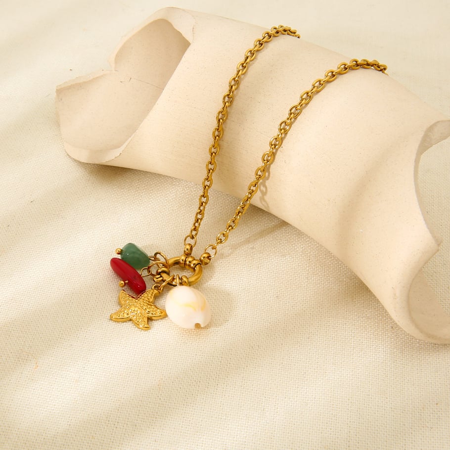 Ocean Series Gold Color Stainless Steel Starfish - Tassel Necklace for Women Picture4