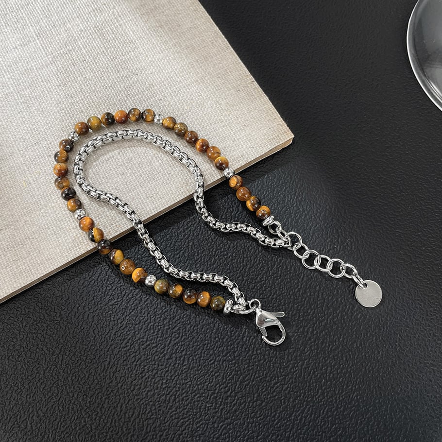 Double-layer Natural Stone Beads Stainless Steel Men's Bracelets Picture4