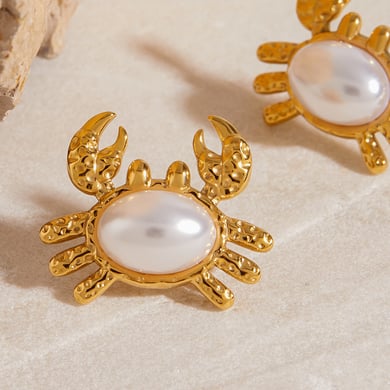 Cute Crab Stainless Steel Gold Color Stud Earrings h5 Picture5