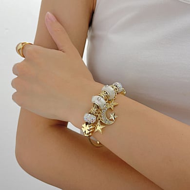 1 Piece Charming Series Cute Star Beads Stainless Steel Gold Color Women's Bangles h5 Picture4