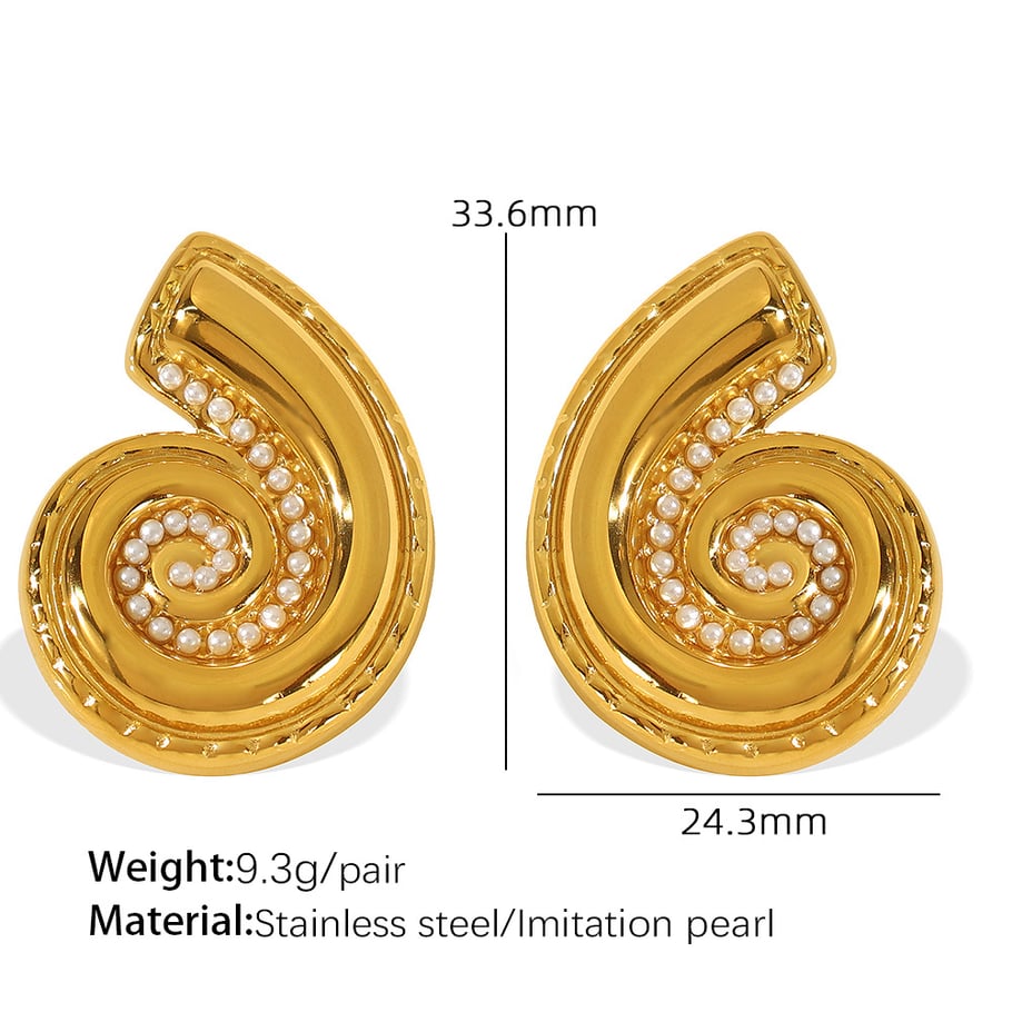 1 Çift Whelk Paslanmaz Çelik Altın Renkli Küpe 