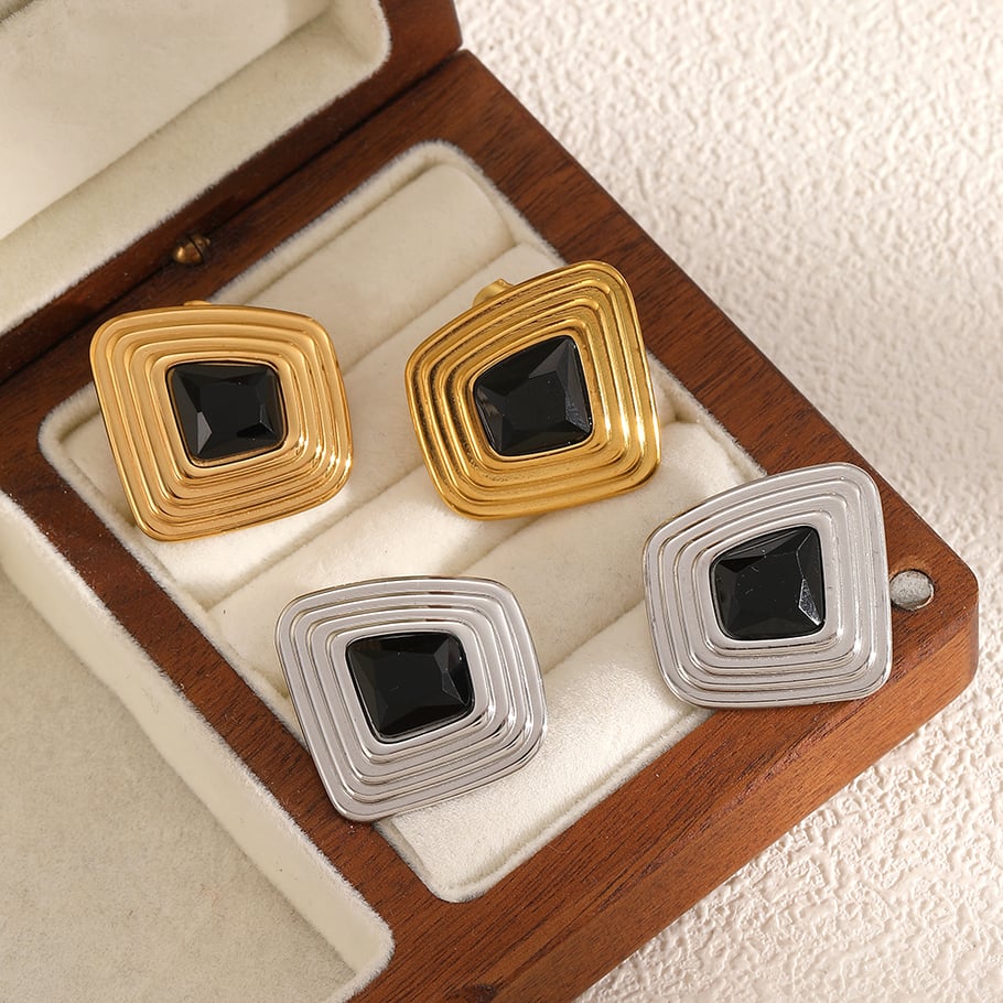 Retro Edelstahl Gold Farbe Ohrstecker Bild2