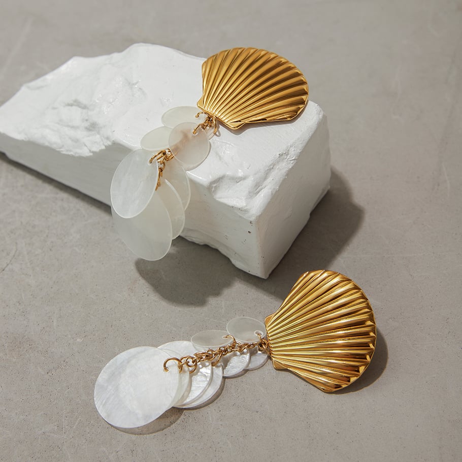 Elegant Shell Stainless Steel Gold Color Dangle Earrings Picture6