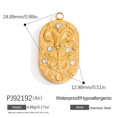 Pendentifs en acier inoxydable couleur or douze signes du zodiaque h5 Image2