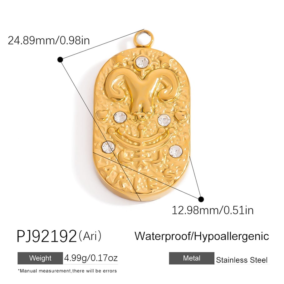 Pendentifs en acier inoxydable couleur or douze signes du zodiaque Image2