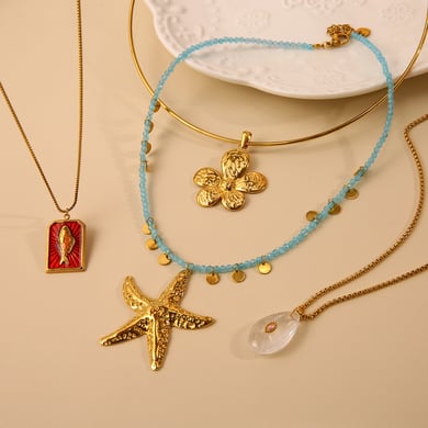 Collane con ciondolo a forma di stella marina oceanica in acciaio inossidabile color oro da donna h5 Immagine5