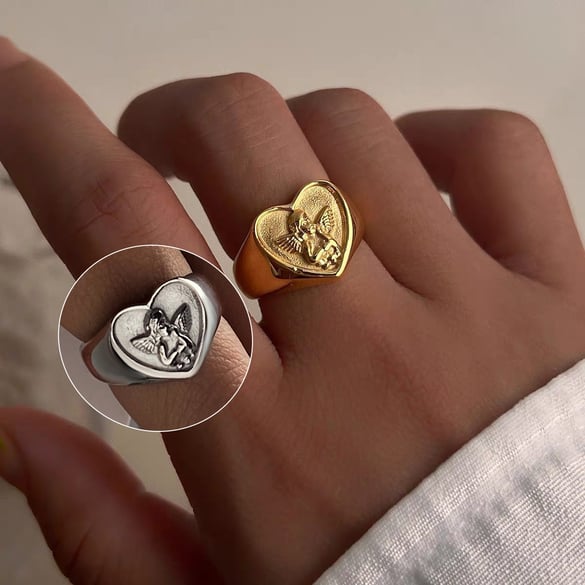 Ins Style Heart Angel roestvrijstalen, goudkleurige statement ringen