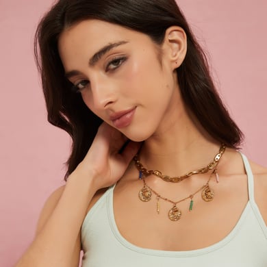 Luxurious Sun & Moon Stainless Steel Gold Color Women's Pendant Necklaces h5 Picture3