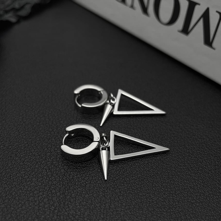 1 Pair Industrial Triangle Piercing Stainless Steel Men's Stud Earrings Picture3