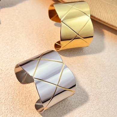 Mixed Color Plaid Stainless Steel Cuff Bracelets h5 Picture2