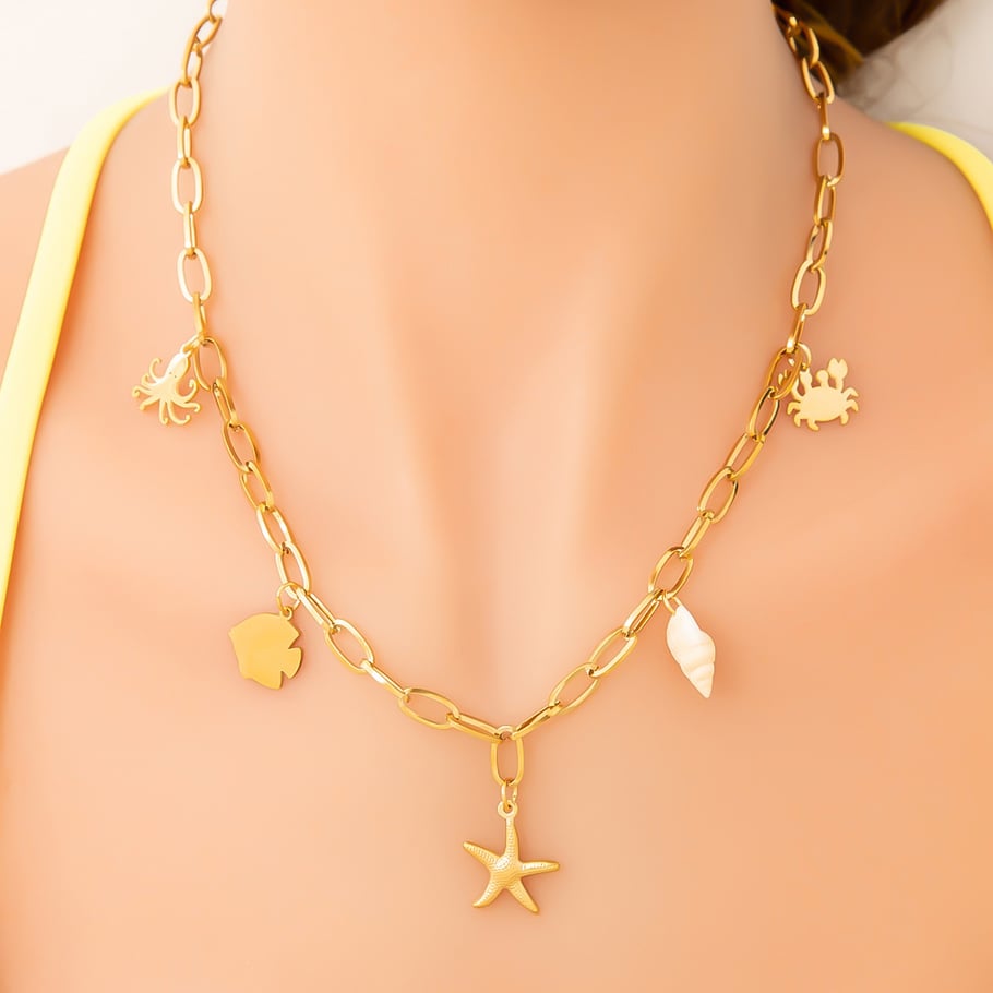 Collar de acero inoxidable con incrustaciones de gemas sencillas y de lujo para mujer, color dorado Imagen4