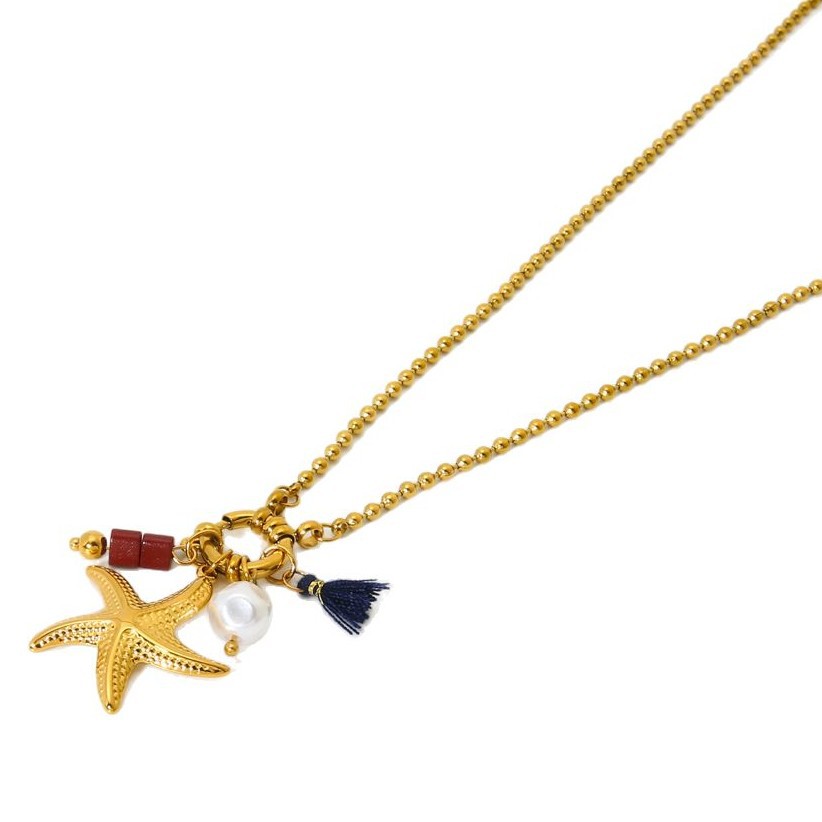 Ocean Series Gold Color Stainless Steel Starfish - Tassel Necklace for Women Picture5