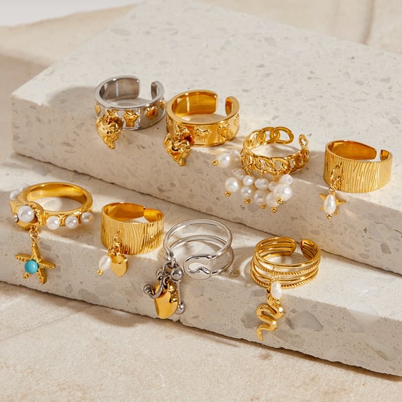 Ins Style Hartvormige Roestvrijstalen Gouden Statement Ringen