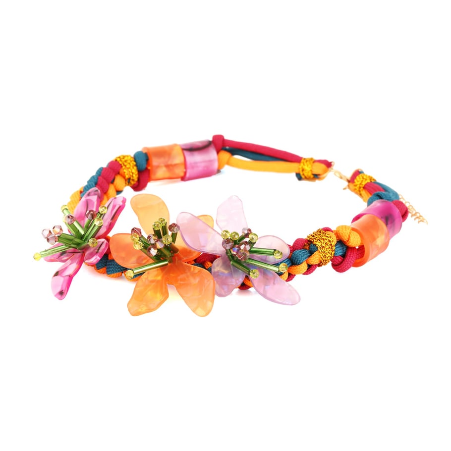 1 Piece Vacation Style Braided Rope Acrylic Flower Necklace Picture4