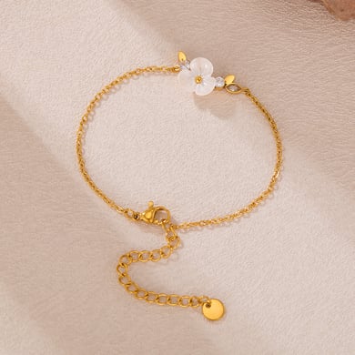 Pulsera de cadena de acero inoxidable color dorado con diseño de flores diarias de serie simple para mujer, 1 pieza h5 Imagen3