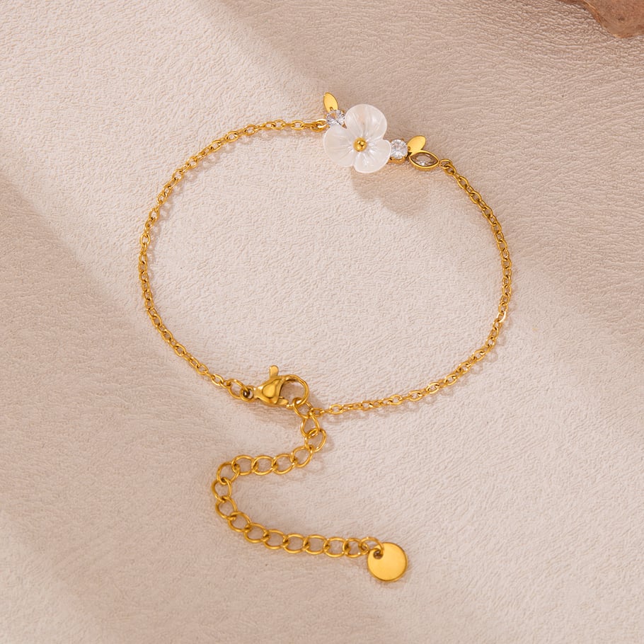 Pulsera de cadena de acero inoxidable color dorado con diseño de flores diarias de serie simple para mujer, 1 pieza Imagen3
