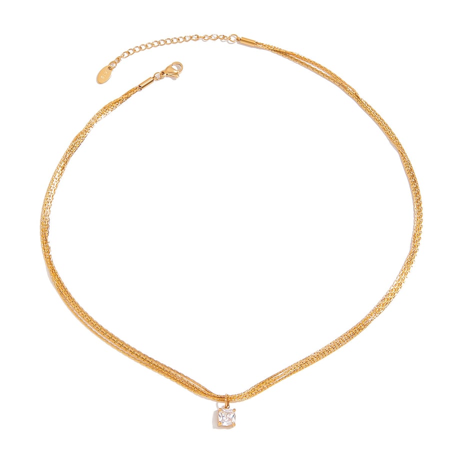 Simple Layered Stainless Steel Gold Color Pendant Necklaces 