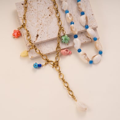 Oceanic Series Stainless Steel Gold Color Natural Stone Women's Pendant Necklaces h5 Picture3