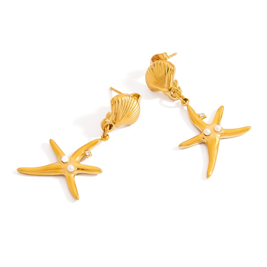 Retro Starfish Stainless Steel Gold Color Drop Earrings