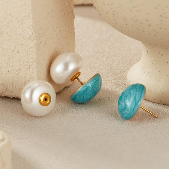 1 Paar einfache Serie lässig geometrische Edelstahl Gold Farbe Damen Ohrstecker