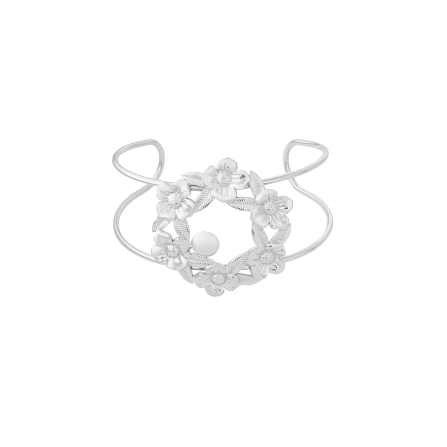 1 Piece Sophisticated Series Natural Flower Lightweight Stainless Steel Gold Color Women's Bangles Picture8