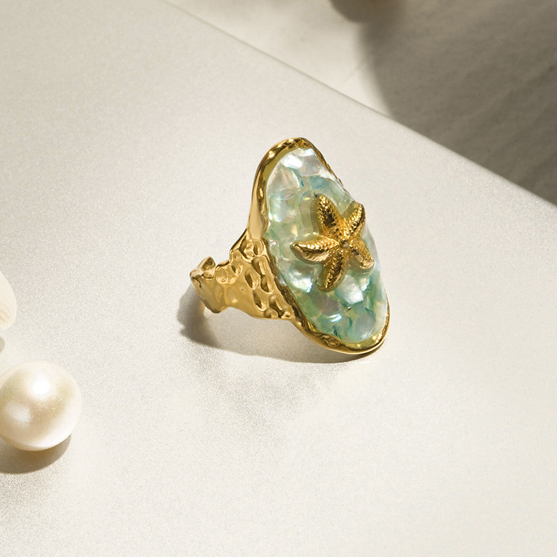 Oceanic Edelstahl Goldfarbene Statement-Ringe Bild6