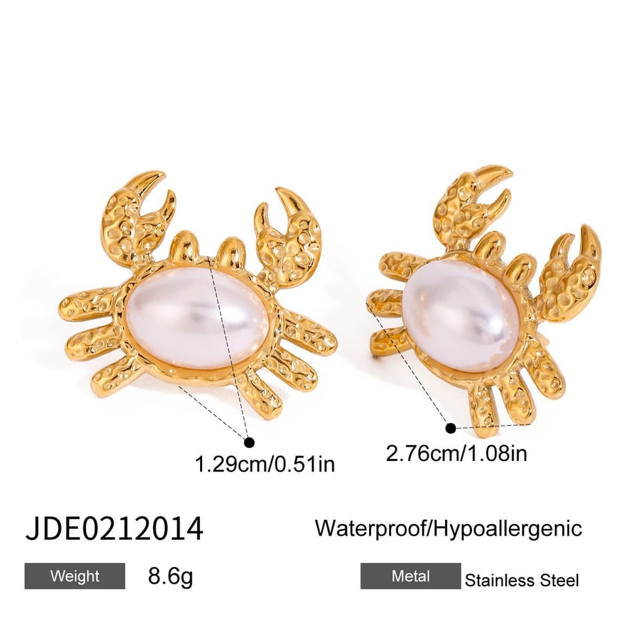 Cute Crab Stainless Steel Gold Color Stud Earrings Picture2