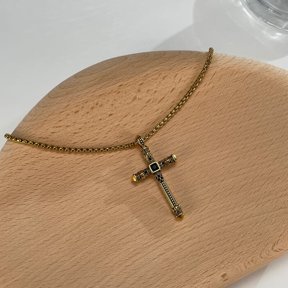 Punk Skull Cross Stainless Steel Gold Color Men's Pendant Necklaces