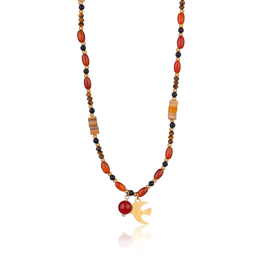 Classic Dove Stainless Steel Gold Color Natural Stone Women's Beaded Necklaces Picture6