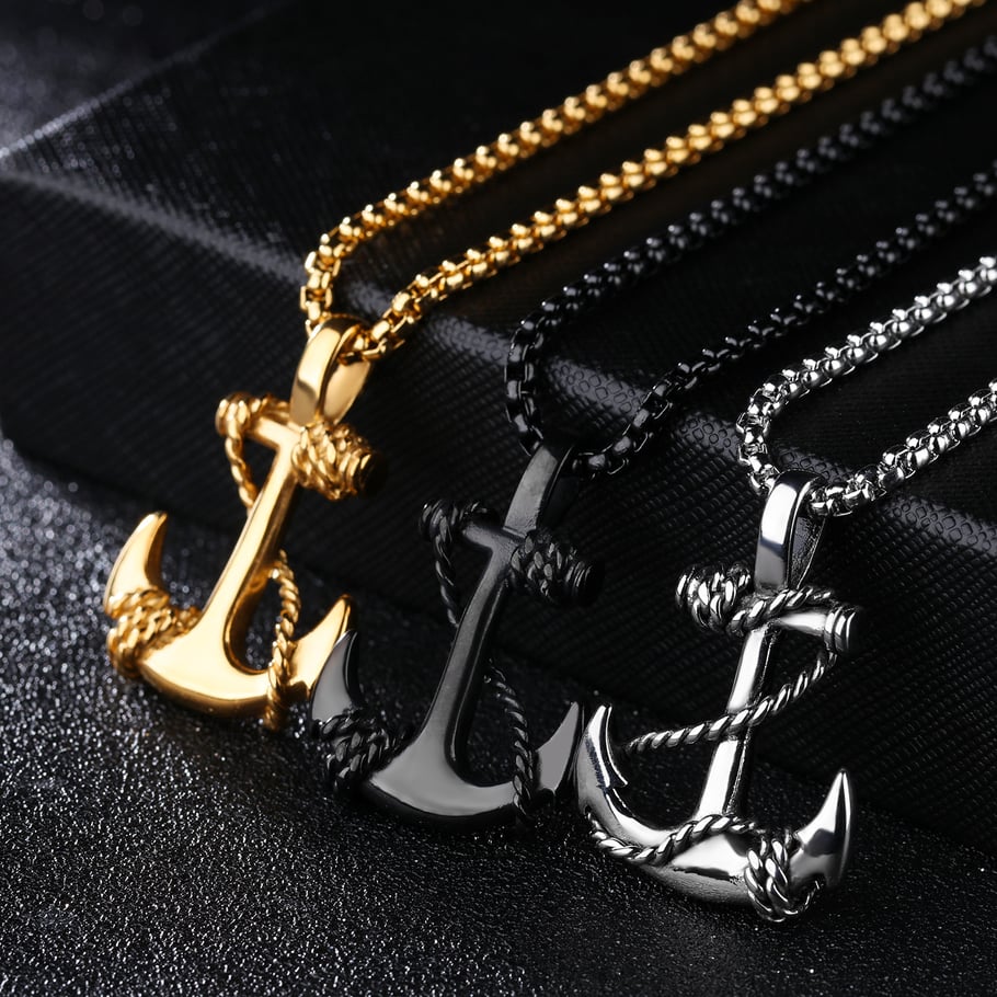 1 Piece Punk Boat Anchor Stainless Steel Men's Necklaces Picture4