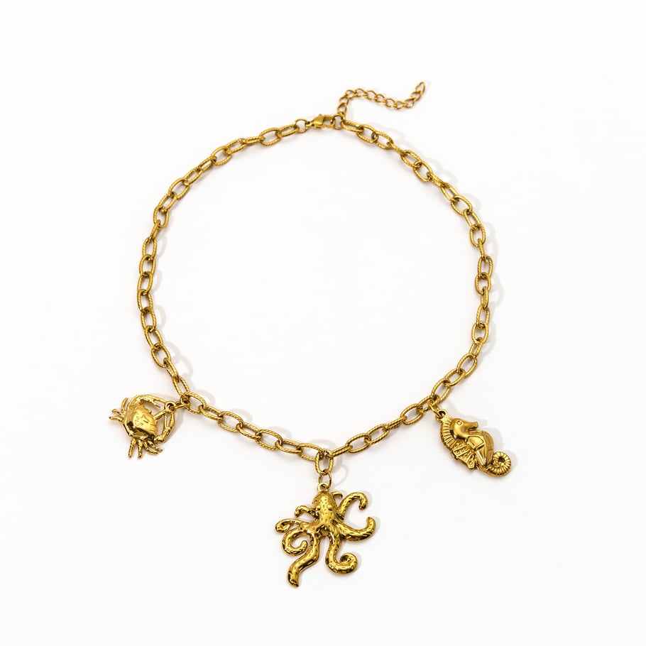 Marine Organism Series Stainless Steel Gold Color Women's Pendant Necklaces 