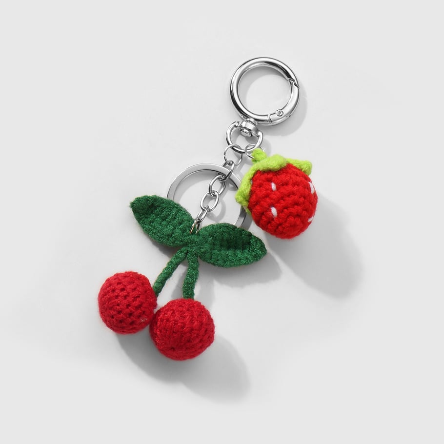 1 Piece Cute Knitted Strawberry & Cherry Heart Bag Charms Picture7