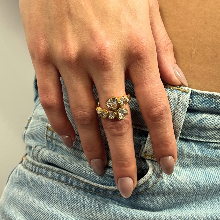 Luxurious Irregular Line Stainless Steel Gold Color Women's Rings Picture3