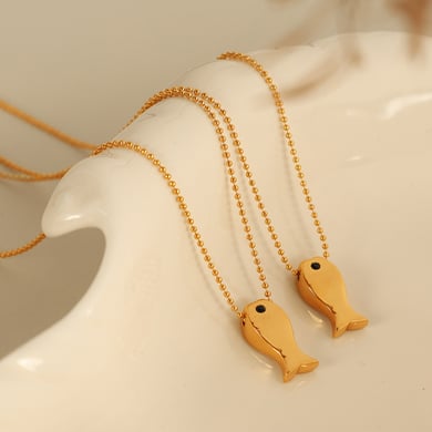Cute Fish Titanium Steel  Gold Color Pendant Necklaces h5 Picture2