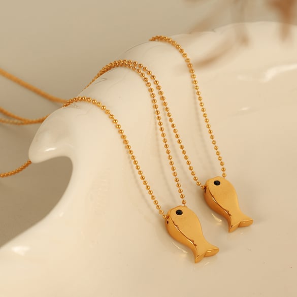 Cute Fish Titanium Steel  Gold Color Pendant Necklaces