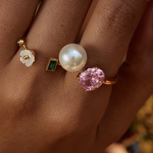 Retro roestvrijstalen ringen met edelstenen in goudkleur 2