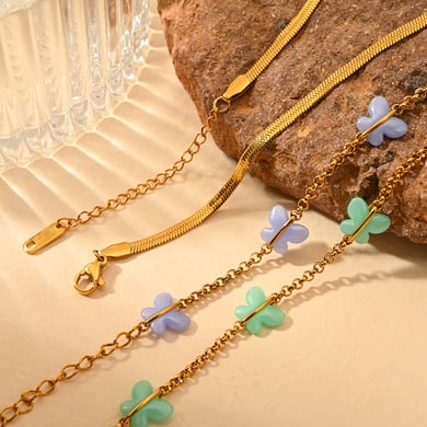 Romantic Sweet Butterfly Stainless Steel Gold Color Women's Anklets h5 Picture5