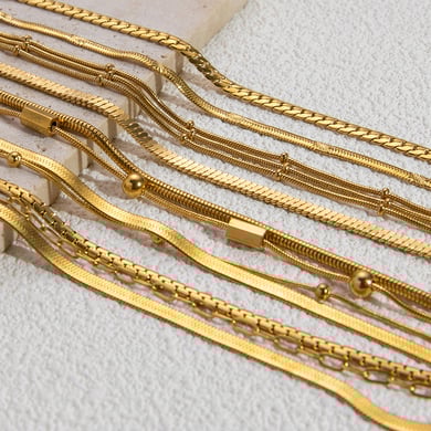 1 Piece Classic Series Daily Solid Color Stainless Steel Gold Color DIY Women's Chain Bracelets h5 Picture3