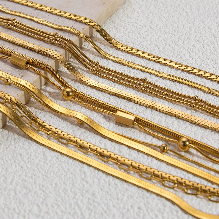 1 Piece Classic Series Daily Solid Color Stainless Steel Gold Color DIY Women's Chain Bracelets Picture3