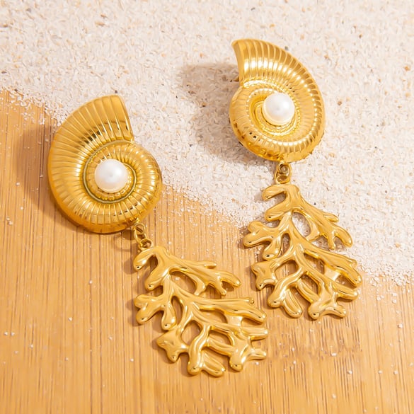 Shell Stainless Steel Gold Color Drop Earrings 2