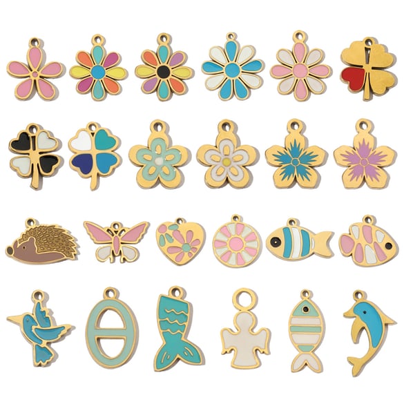 Colorful Flowers Stainless Steel Gold Color Pendants