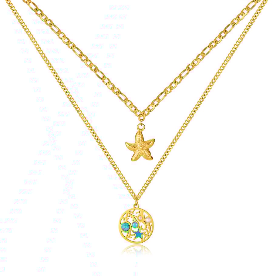 1 Piece Vacation Series Retro Starfish Stainless Steel Gold Color Women's Pendant Necklaces Picture6