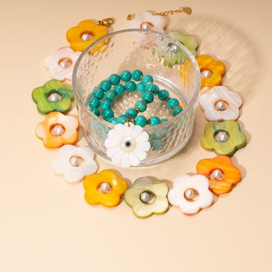 Flower Shell Stainless Steel Gold Color Women's Beaded Necklaces h5 Picture3