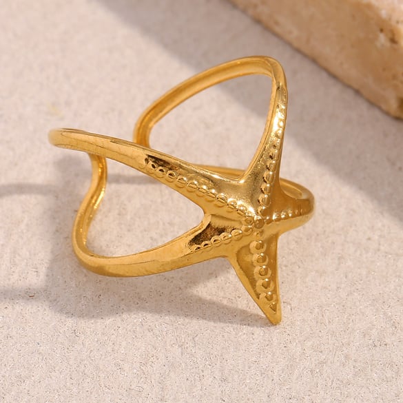 Starfish Stainless Steel Gold Color Adjustable Rings 2